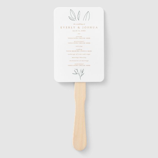 Eenvoudig botanisch Stem Wedding Program Handje Fa Handwaaier (Voorkant)