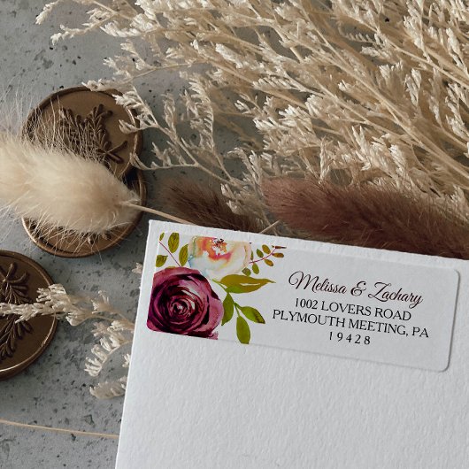 Eenvoudig Bourgondisch Floral retour adres label