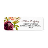 Eenvoudig Bourgondisch Floral retour adres label (Voorkant)