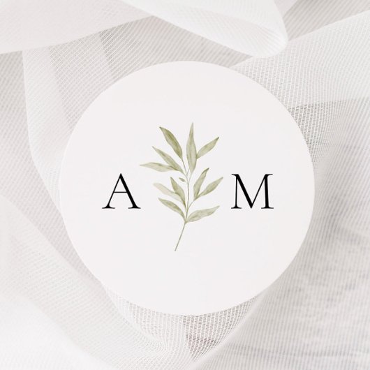 Eenvoudig Branch Monogram Huwelijk Ronde Sticker