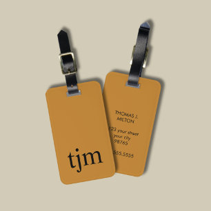 Eenvoudig Brons Zwart Vet Monogram Bagagelabel