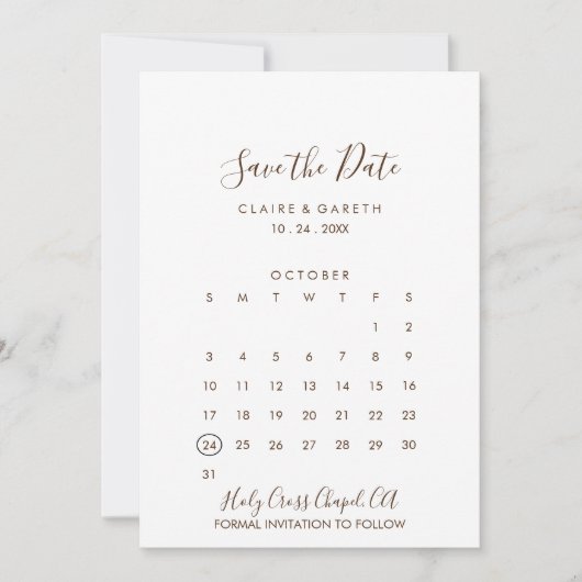 Eenvoudig Bruin en Wit Save the Date Calendar (Voorkant)