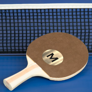 Eenvoudig bruin leder Gold-monogram Tafeltennisbatje