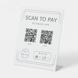 Eenvoudig bruin wit 2 QR codes scan te betalen Reclamebord Met Voetstuk