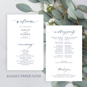 Eenvoudig budget-huwelijksprogramma in marineblauw flyer