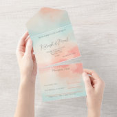 Eenvoudig budget pastelperzik & turquoise bruiloft all in one uitnodiging (Afscheurbaar)
