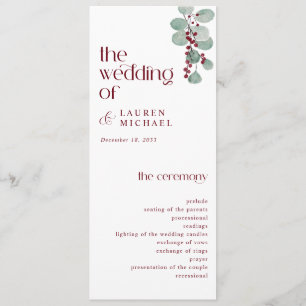 Eenvoudig Burgundy Modern Winter Wedding Programma