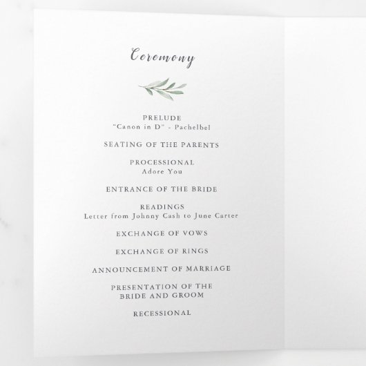Eenvoudig calligrafie rustic greenery bruiloft pro drieluik programma (Binnenzijde eerst)