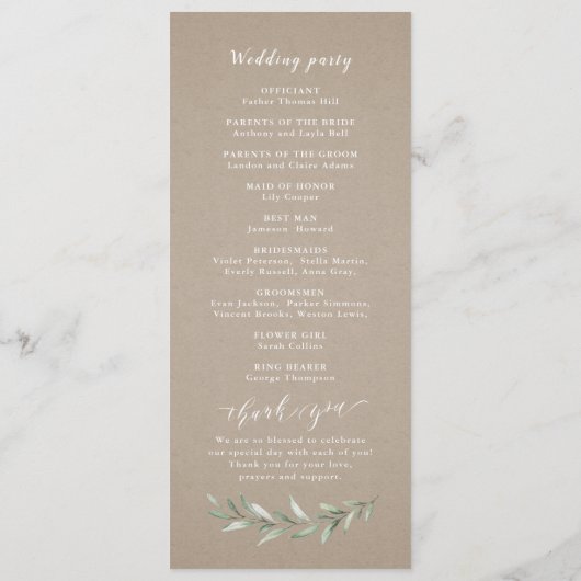Eenvoudig calligrafie rustic greenery bruiloft pro programma (Achterkant)