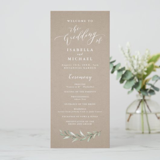 Eenvoudig calligrafie rustic greenery bruiloft pro programma (Staand voorkant)