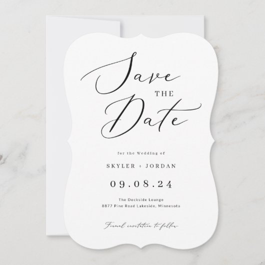 Eenvoudig calligrafiekscript bruiloft save the date (Voorkant)