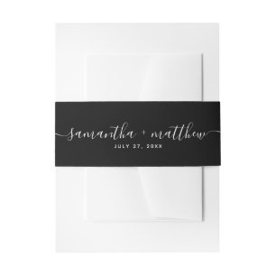 Eenvoudig calligrafiescript zwart huwelijk uitnodigingen wikkel