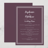 Eenvoudig Cassis Paars Weddenmenu Klassiek omgeven Menu (Voorkant / Achterkant)