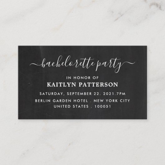 Eenvoudig Chalkboard-effect Bachelorette Party Tic Informatiekaartje (Voorkant)