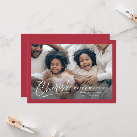 Eenvoudig Cherish Script 2-fotokerstmis Kaart (Voorkant / Achterkant in situ)