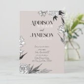 Eenvoudig Chic Floral Sketch Minimalist Wedding Ui Kaart (Staand voorkant)