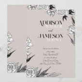 Eenvoudig Chic Floral Sketch Minimalist Wedding Ui Kaart (Voorkant / Achterkant)