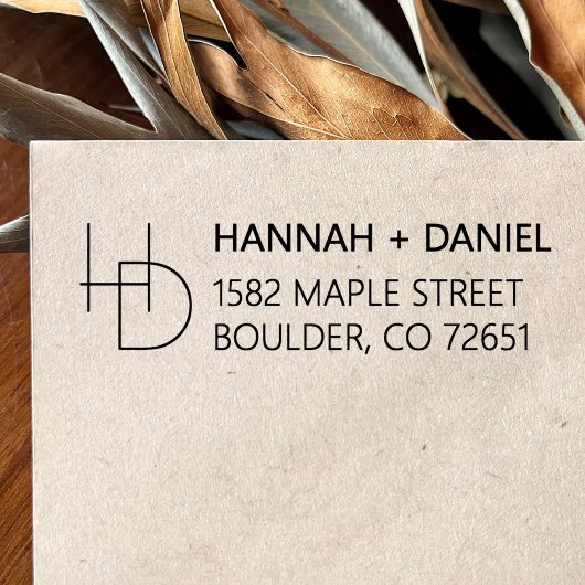 Eenvoudig Chic Monogram Weduwadres Zelfinktende Stempel