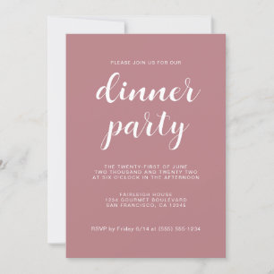 Eenvoudig Chic Script Dusty Roos Dinner Party Kaart