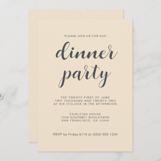 Eenvoudig chic script Ivory Dinner Party Kaart (Voorkant / Achterkant)