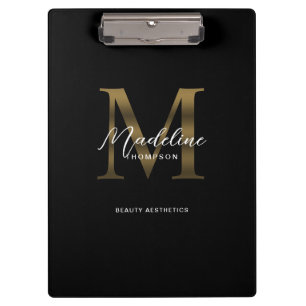 Eenvoudig Chic Script Metallic Zwart Goud Monogram Klembord