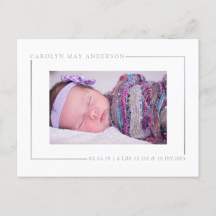 Eenvoudig Chic Silver Foil Foto geboorteaankondigi Aankondigingskaart
