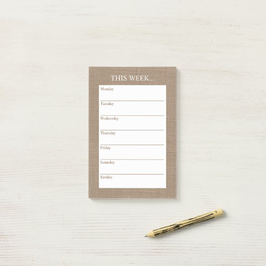 Eenvoudig Chic Weekly Planner | Rustic Burlap Post-it® Notes (Op bureau)