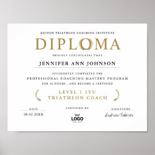Eenvoudig Chic Witte Afstudeerdiploma Gouden Lauwe Poster