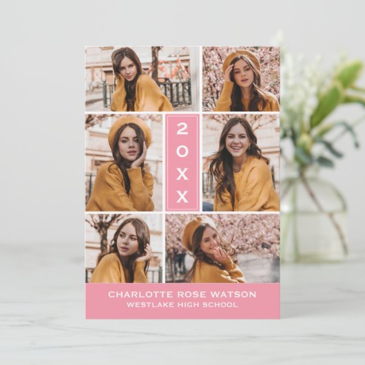 EENVOUDIG CHIQUE FOTOCOLLAGE AFSTUDEREN UITNODIGIN KAART (Staand voorkant)