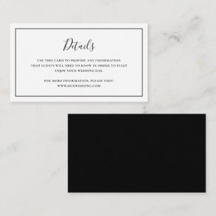 Eenvoudig Classic Black en White Elegant Wedding Informatiekaartje