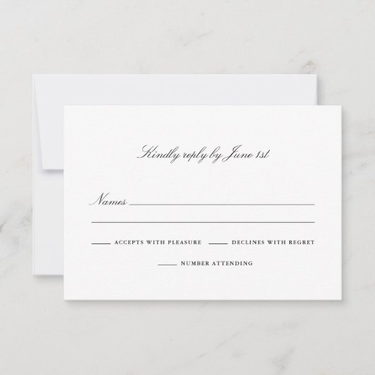 Eenvoudig Classic Elegant Zwart-wit Script RSVP Kaartje (Voorkant)
