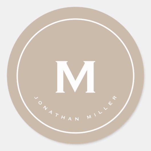 Eenvoudig Classic Monogram Beige Ronde Sticker (Voorkant)