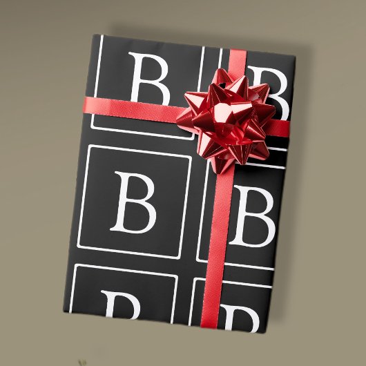 Eenvoudig Classic Monogram | Zwarte tekst met witt Cadeaupapier