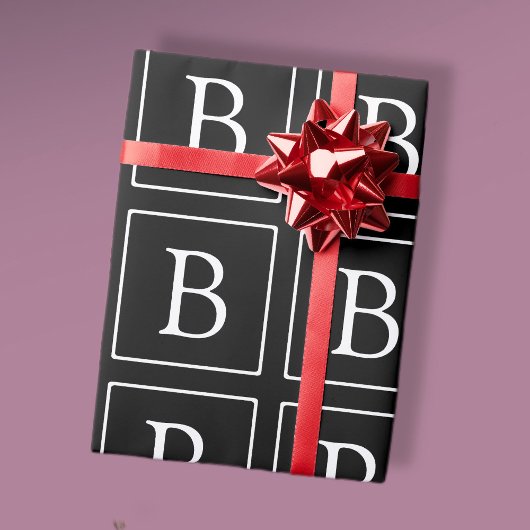 Eenvoudig Classic Monogram | Zwarte tekst met witt Cadeaupapier