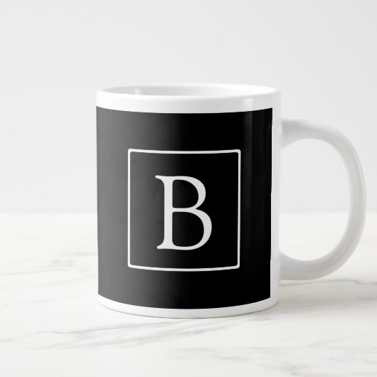 Eenvoudig Classic Monogram | Zwarte tekst met witt Extra Grote Beker (Rechts)