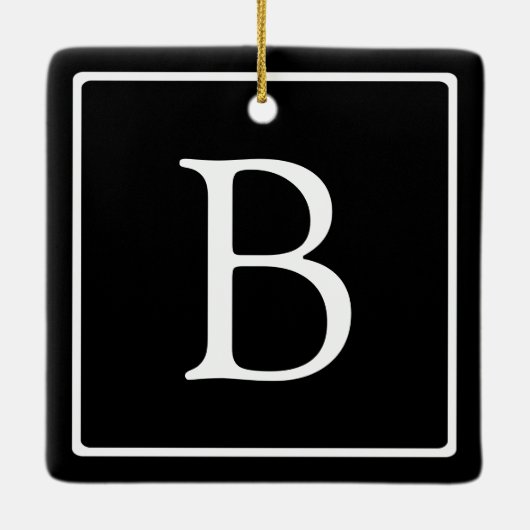 Eenvoudig Classic Monogram | Zwarte tekst met witt Keramisch Ornament (Achterkant)
