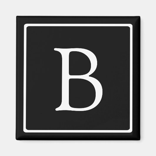 Eenvoudig Classic Monogram | Zwarte tekst met witt Magneet (Voorkant)