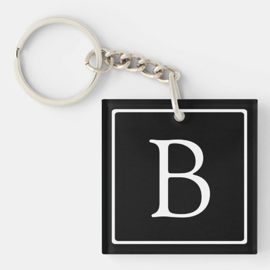 Eenvoudig Classic Monogram | Zwarte tekst met witt Sleutelhanger (Voorkant)