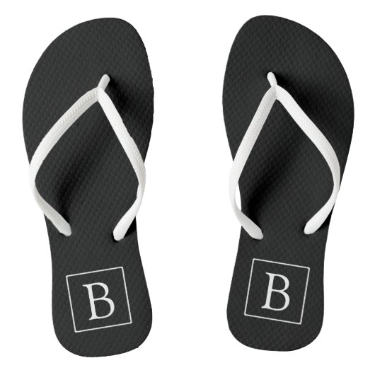 Eenvoudig Classic Monogram | Zwarte tekst met witt Teenslippers (Voetbed)