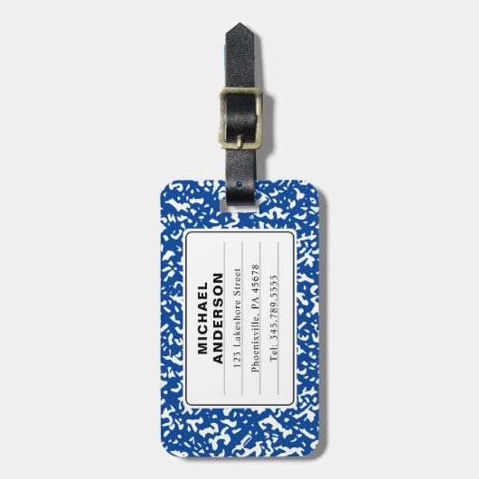 Eenvoudig compositie blauw en wit Notitieboek Bagagelabel (Voorkant verticaal)