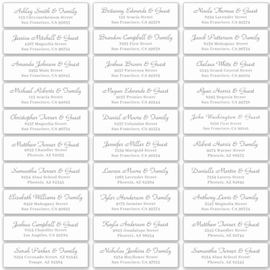 Eenvoudig Cursief Script Bruiloft Gast Namen Adres Sticker (Voorkant)