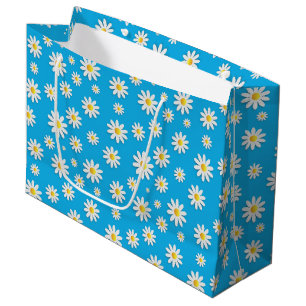 Eenvoudig Cute Blue met White Daisy Floral Pattern Groot Cadeauzakje