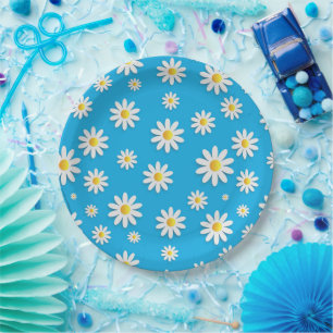 Eenvoudig Cute Blue met White Daisy Floral Pattern Papieren Bordje