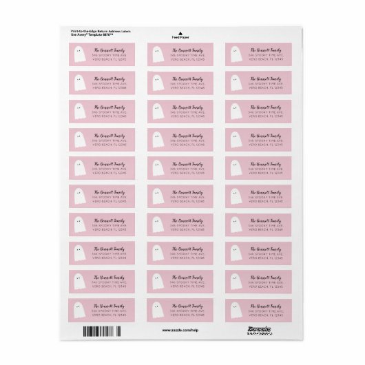 Eenvoudig Cute Ghost Elegant Script Halloween roze Etiket (Full Sheet)