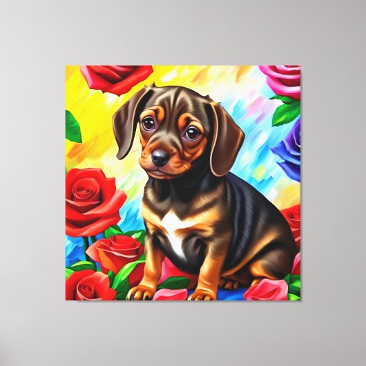 Eenvoudig Dachshund Pug Puppy Dog Art Canvas Afdruk (Voorkant)