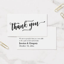 Eenvoudig dank u zwart script op witte Favor Tag