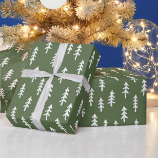 Eenvoudig dennenboom winterbos in warm varengroen cadeaupapier