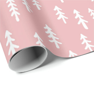 Eenvoudig dennenboom winterbos in wit op roze cadeaupapier