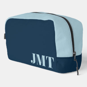 Eenvoudig donkerblauw en lichtblauw met monogram toilettasje