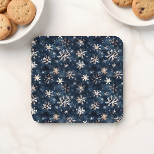 Eenvoudig donkerblauw met sneeuwvlokken bier onderzetter